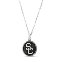 USC Trojans Oxidized Sterling Silver SC Interlock with Rope Border Necklace